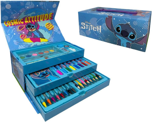 Valigetta per bambini Stitch e Angel Disney set 52 pezzi di colori e cancelleria i kit disegno e pittura