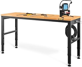 VEVOR Height-adjustable workbench, 135 x 46 x 72-97 cm, clamping table, 900 kg weight capacity work table, brown folding tool bench made of cold-rolled steel, multifunctional work table for warehouse