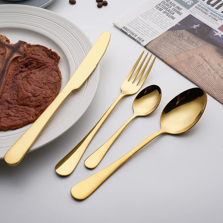 Servizio di posate in acciaio inox dorate 24 pezzi per 6 persone