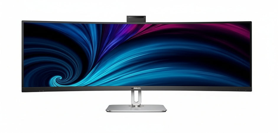 Philips 49B2U6900CH - 49 Inch DQHD Curved Monitor, Webcam, Microphone, RJ45, Height-Adjustable (5120 x 1440, HDMI, DisplayPort, USB-C, USB Hub) Black