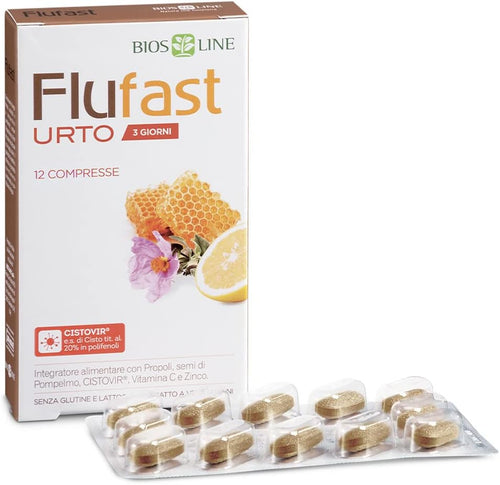 BIOS LINE FluFast Urto 3 Giorni, 12 compresse di Integratore Alimentare ad Azione Urto Contro i Primi Disturbi da Raffreddamento