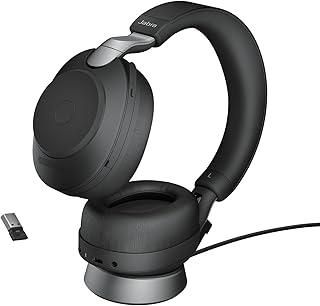Jabra Evolve2 85 Cuffie Wireless con Supporto di Ricarica, Cuffie Certificate UC con Batteria a Lunga Durata, Adattatore Bluetooth USB-A, Nero