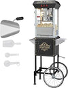 VEVOR Popcorn Maker with Cart 850W Popcorn Maker 8oz Kettle for 48 Cups Per Load, Popcorn Maker with Tempered Glass Includes 4 Scoops Cinema Style Restaurant Black