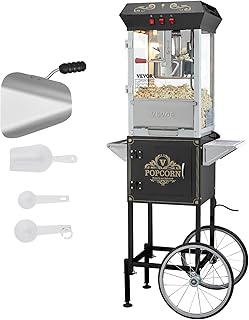 VEVOR Popcorn Maker with Cart 850W Popcorn Maker 8oz Kettle for 48 Cups Per Load, Popcorn Maker with Tempered Glass Includes 4 Scoops Cinema Style Restaurant Black