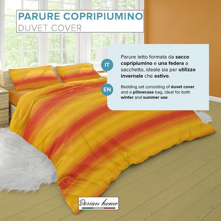 Dorian Home, Parure Copripiumino Singola 155 x 210 cm, Realizzato in 100% Morbido e Puro Cotone, Made in Italy, Fantasia Smeralda Arancio
