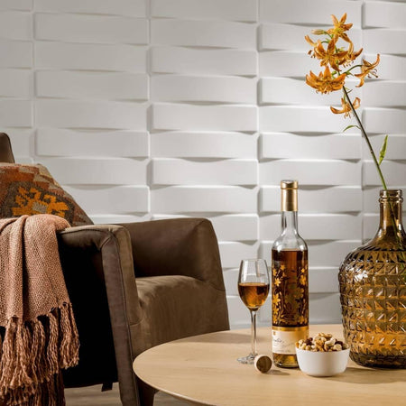 €1,99 Pannello in fibra naturale a parete 3D, rivestimento di lusso 3D 50X50cm BIANCO verniciabile LAMELLI Eternal Parquet
