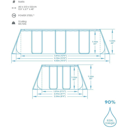 Piscina fuori terra rettangolare 412x201x122 cm Bestway per esterno completa di pompa di filtraggio scaletta dispenser