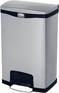 Rubbermaid Commercial Products Slim Jim Step-On Bin 50L Stainless Steel Black - Front Pedal, Quiet Close & Anti-Fingerprint Surface, for Hospital, Office & Catering - 1901992