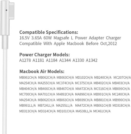 Caricabatterie Mac Book Pro 60W, L-Tip Sostituzione Caricatore Compatibile con Mac Book Pro 13 Pollici (2008-2012), A1278,A1181,A1184,A1344,A1330,A1342