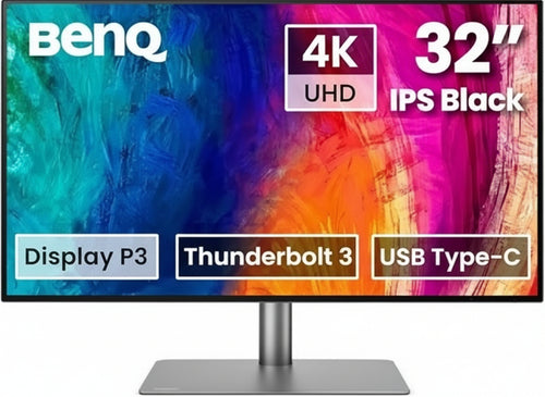 BenQ PD3225U 32 4K Monitor for Mac & Designer, 3840x2160 UHD, 2000:1 IPS, Thunderbolt 3, Display P3, DCI-P3, sRGB, Rec.709, HDR, AQCOLOR Technology, Factory Calibrated, Hotkey Puck G2, ICC Sync, KVM