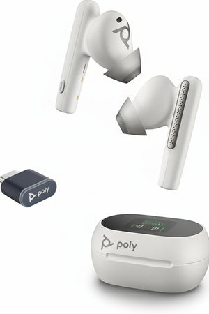 Poly Voyager Free 60+ UC In-Ear Headset - Noise Cancelling Microphones for Clear Conversations - ANC - Touch Screen Charging Case - Works with iPhone, Android, PC/Mac - Teams Certified - White