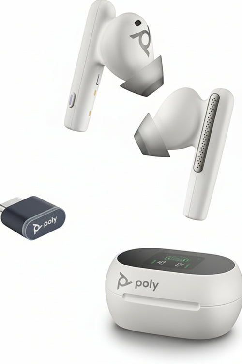 Poly Voyager Free 60+ UC In-Ear Headset - Noise Cancelling Microphones for Clear Conversations - ANC - Touch Screen Charging Case - Works with iPhone, Android, PC/Mac - Teams Certified - White