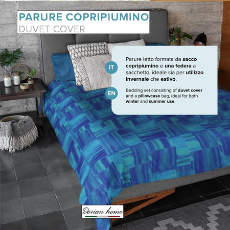 Dorian Home, Parure Copripiumino Singola 155 x 210 cm, Realizzato in 100% Morbido e Puro Cotone, Made in Italy, Fantasia Varazze Azzurro
