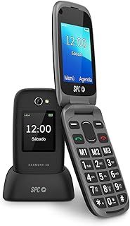 SPC Harmony 4G Folding Phone for Seniors, Easy to Use with Large Buttons, Compatible with Hearing Aids, Remote Adjustment, SOS Button, Loud Bell Volume, Charging Station, No Charger, Black