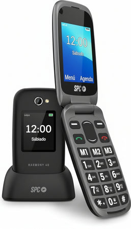 SPC Harmony 4G Folding Phone for Seniors, Easy to Use with Large Buttons, Compatible with Hearing Aids, Remote Adjustment, SOS Button, Loud Bell Volume, Charging Station, No Charger, Black