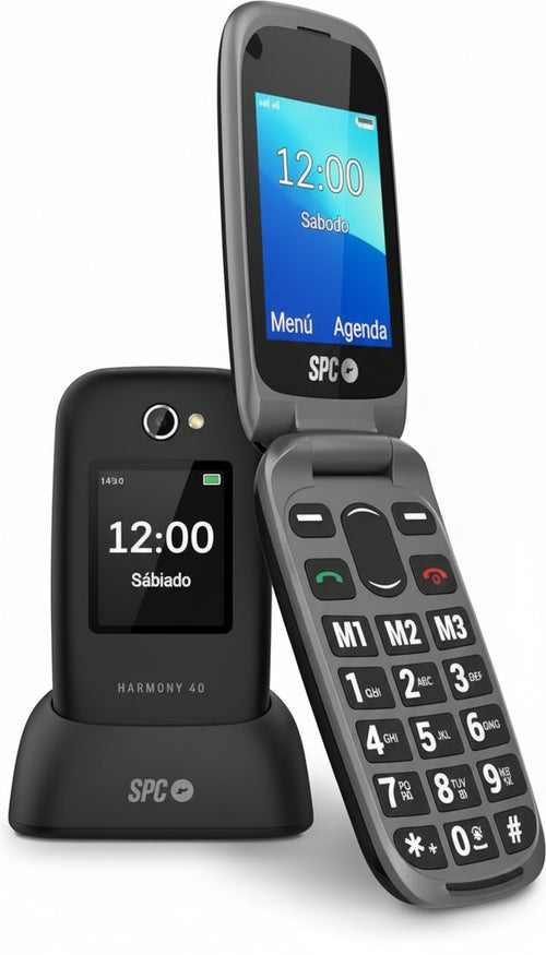 SPC Harmony 4G Folding Phone for Seniors, Easy to Use with Large Buttons, Compatible with Hearing Aids, Remote Adjustment, SOS Button, Loud Bell Volume, Charging Station, No Charger, Black