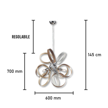 Lampadario Sospensione Metallo verniciato Bolle 3 Luci E14 Bianco/Tortora