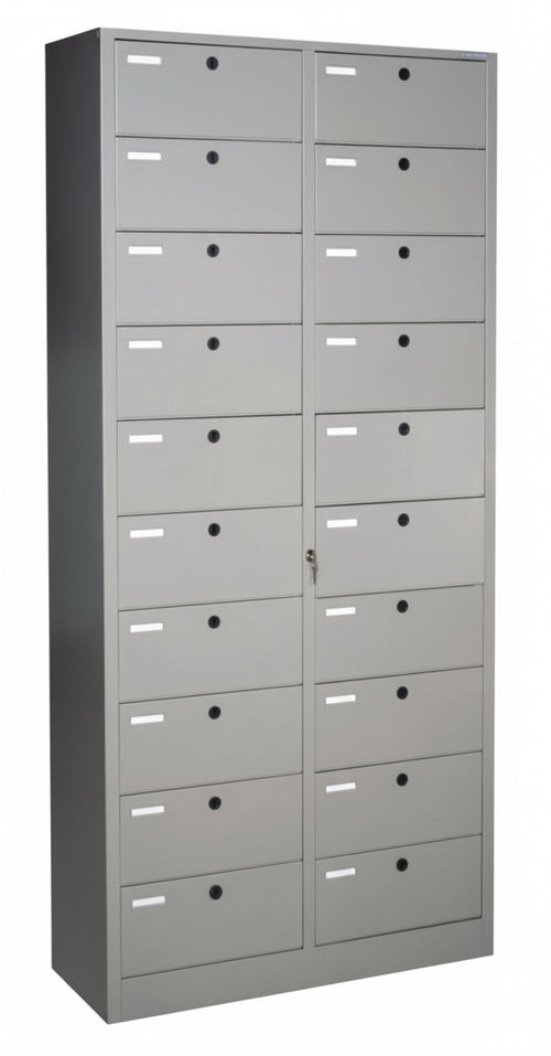 Armadio verniciato monoblocco con 20 caselle a chiusura centralizzata cm. 90x35x200h