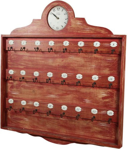 Biscottini Bacheca appendichiavi con orologio in legno finitura rosso anticato dimensioni