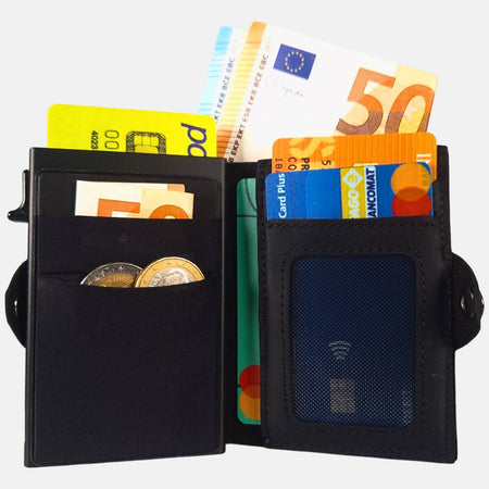 Sei G portacarte safe magnetic nero con custodia in pelle nera