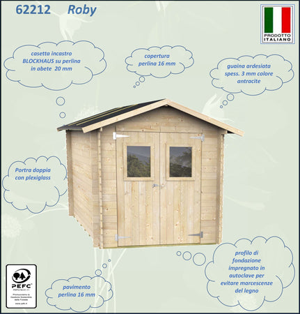 Casetta in legno con doppia porta e finestra deposito da giardino per attrezzi "Made in Italy" 198 x 198 x h 215 cm