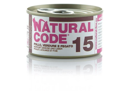 Natural Code Scatoletta 15 gusto Pollo Verdure e Fegato per Gatti Adulti 85gr
