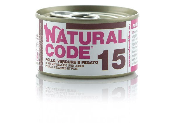 Natural Code Scatoletta 15 gusto Pollo Verdure e Fegato per Gatti Adulti 85gr