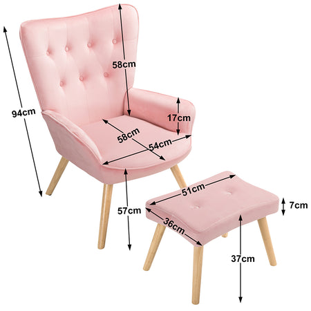Poltrona Arredo con Sgabello Poggia Piedi Salotto Ufficio Velluto Moderno Rosa