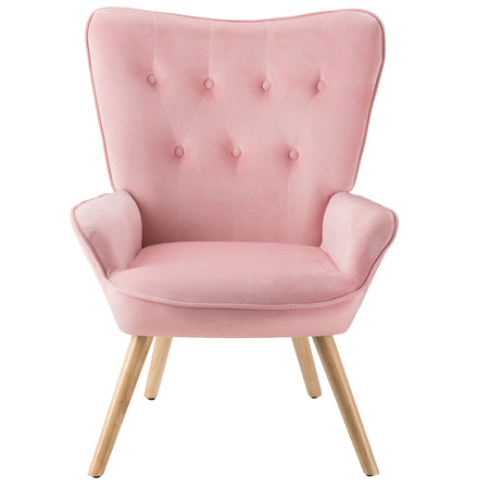 Poltrona Arredo con Sgabello Poggia Piedi Salotto Ufficio Velluto Moderno Rosa