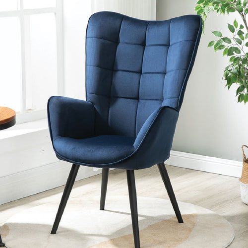 Poltrona Moderna Casa e Ufficio Velluto Blu Schienale Tipo Cester Ergonomica