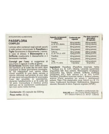 Passiflora complex 45 caps con lavanda, biancospino, tiglio coadiuva il benessere mentale, ansia da stress