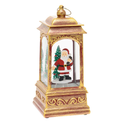 Lanterna natalizia a batteria rosso antico con nevicata glitter h 20 cm