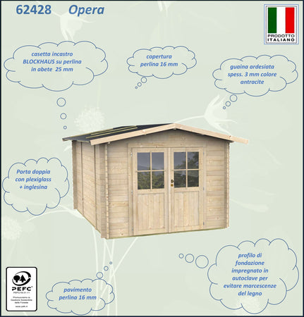 Casetta in legno con doppia porta finestrata deposito da giardino "Made in Italy"