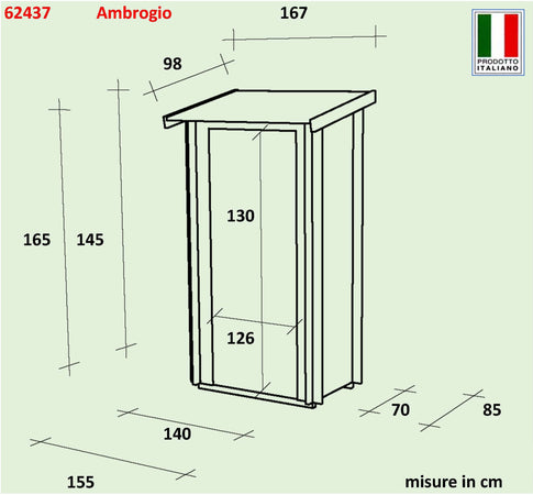 Casetta in legno addossata con doppia porta deposito da giardino "Made in Italy" 155 x 85 x h 165 cm