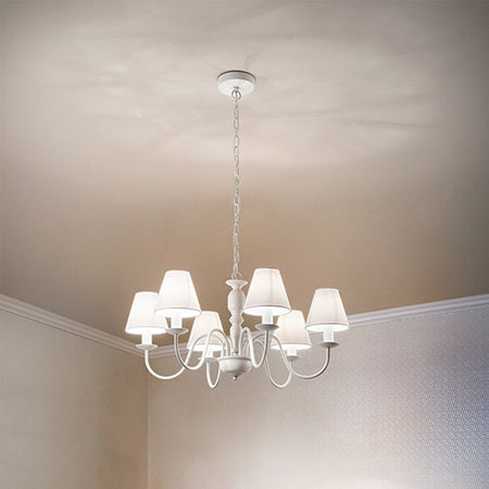 Lampadario In Metallo Provenzale Ducale Bianco 6 Luci E14