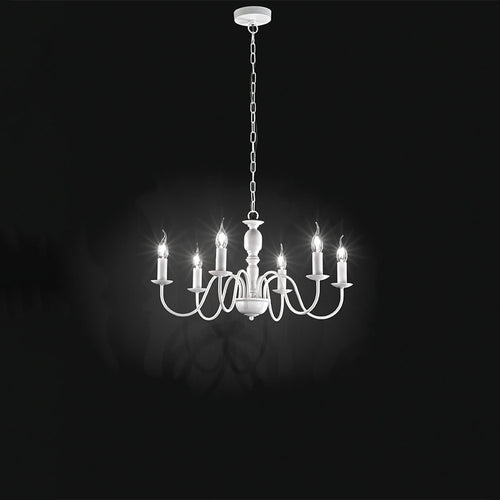 Lampadario In Metallo Provenzale Ducale Bianco 6 Luci E14