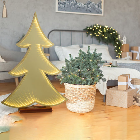 Figura luminosa natalizia bifacciale addobbo con base color champagne luce calda