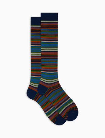 Gallo Calze uomo lunghe cotone righe sottilissime 7 colore blu