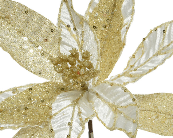 Fiore decorativo in poliestere oro, decorazione da 28 cm