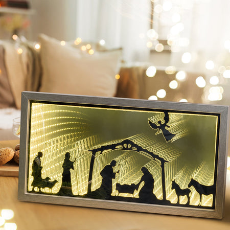 Quadro luminoso con Natività led decorazione Natalizia bifacciale h 22 cm