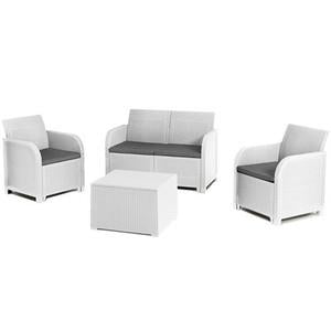 SALOTTO ROSALIE IN RESINA ANTIURTO EFFETTO POLIRATTAN COMPLETO DI CUSCINI
