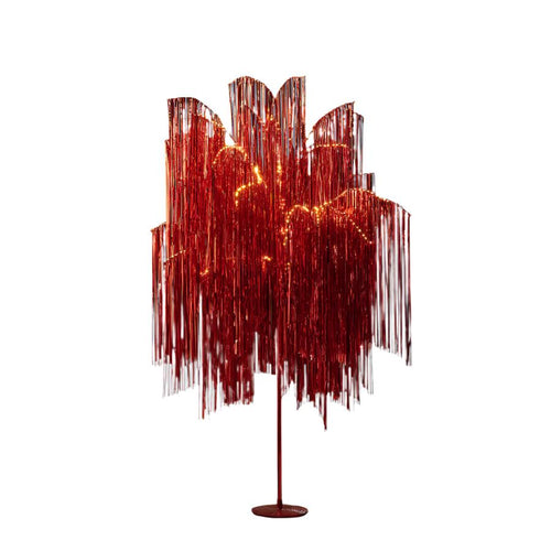 Albero luminoso rosso con frange e microled luce calda da interno ed esterno