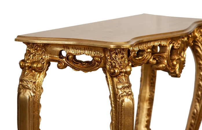 Biscottini Biscottini Consolle Legno Foglia Oro Anticato 90x33x87 Made Italy Artigianale