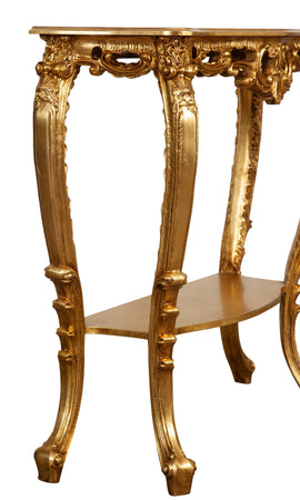 Biscottini Biscottini Consolle Legno Foglia Oro Anticato 90x33x87 Made Italy Artigianale