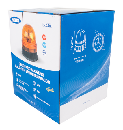 Lampeggiante alogeno per trattori base piana 12V 55W luce rotazionale