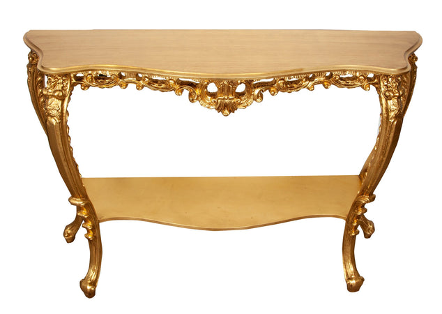 Biscottini Consolle Biscottini Legno Foglia Oro Anticato 130x36x88 Made Italy FINITURA