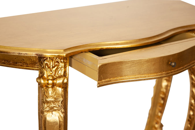 Biscottini Consolle Biscottini legno finitura foglia oro anticato 84x38x87 mobile arredo