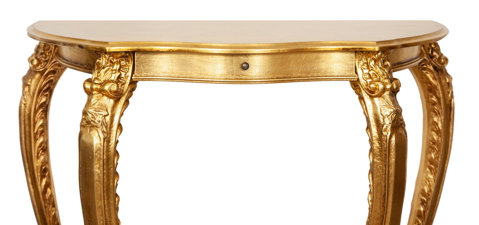 Biscottini Consolle Biscottini legno finitura foglia oro anticato 84x38x87 mobile arredo