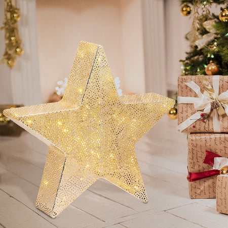 Stella a 5 punte luminosa con led a luce calda in metallo traforata decorazione natalizia