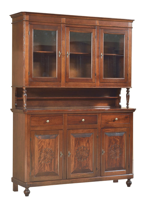 MOBILI 2G - Cristalliera 3 ante legno massello tinta noce 150 x 43 x 218 h